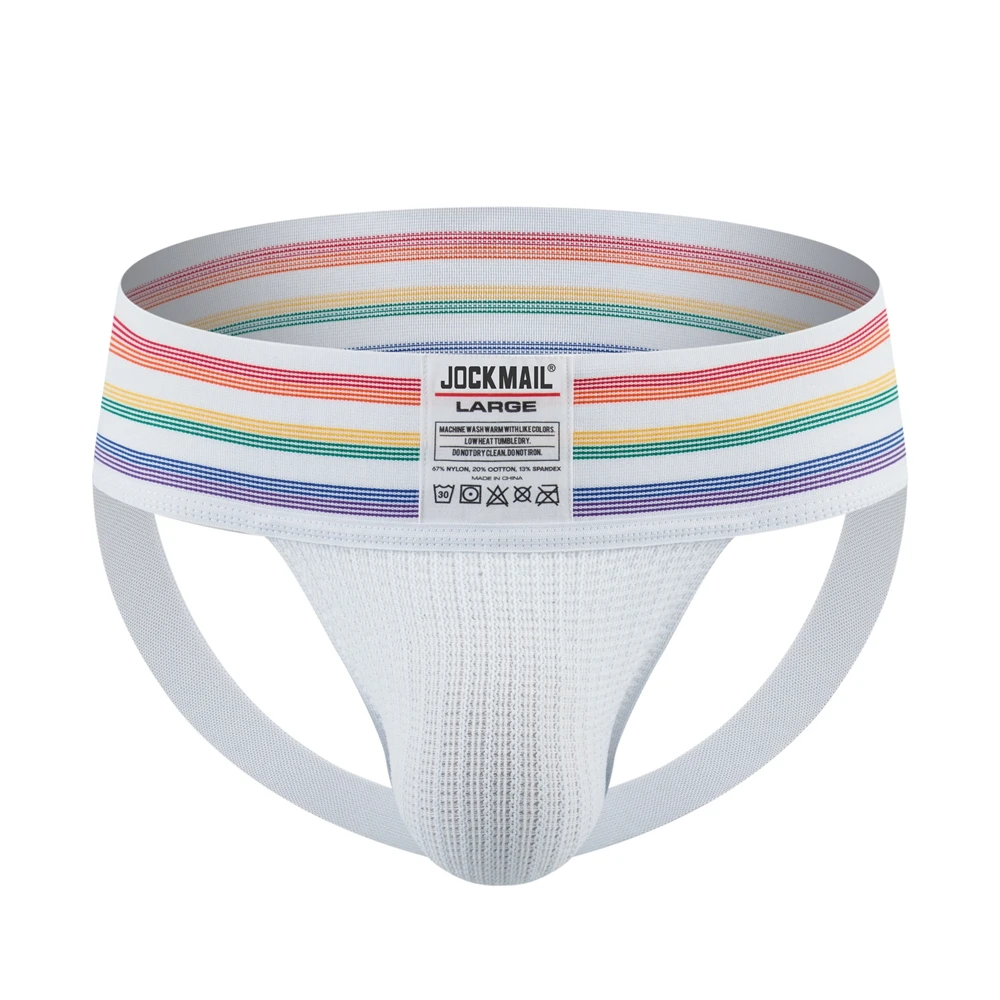 JOCKMAIL Men\'s Athletic Supporter Jockstrap Gym Strap Brief Rainbow Waistband Swim/Run Sport Jock Straps Sexy Male Underwear