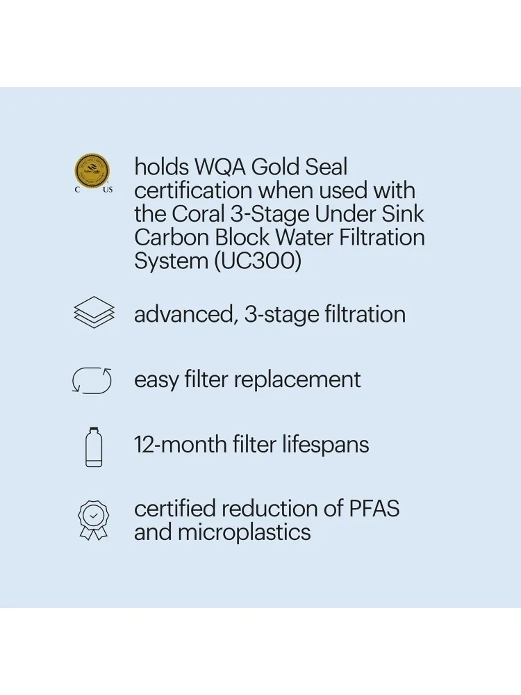 H2O + Coral UC300 sistem filtrasi air, tiga tahap bawah penghitung (UF-35 filter pengganti)