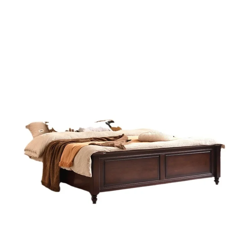 

French style, medieval soft bag, solid wood bed double bed, retro fabric, bedroom furniture