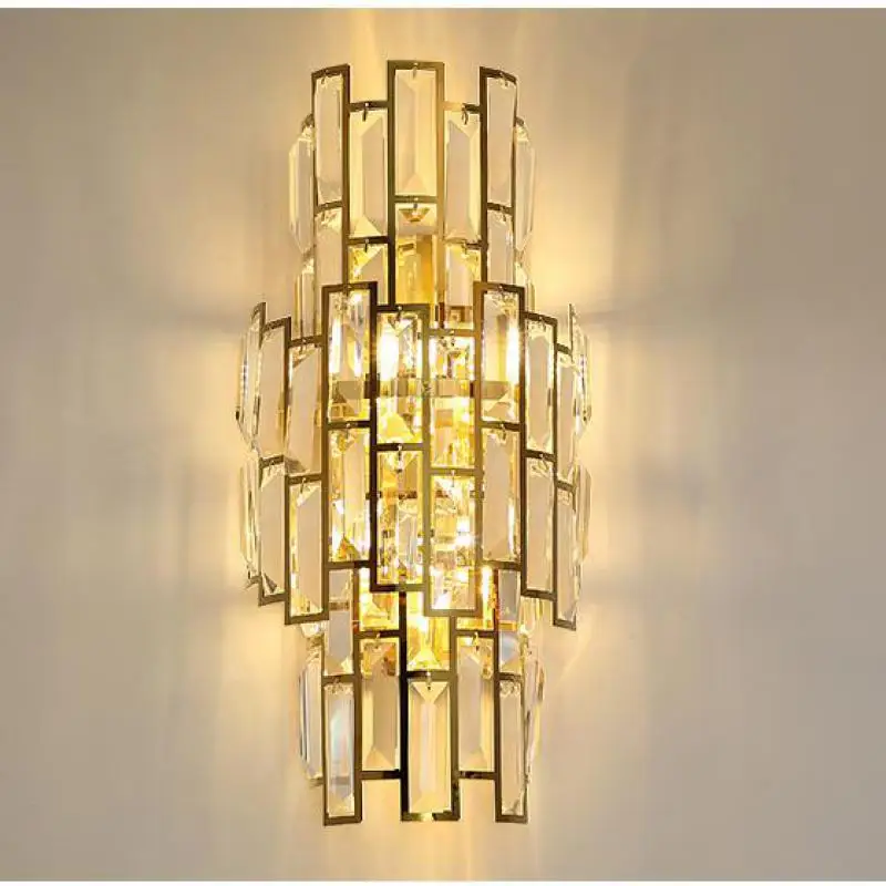 

Modern Luxury Gold led Crystal wall light fixtures for Living Room Hotel project deco Large vertical mirror led Wall sconce Home
