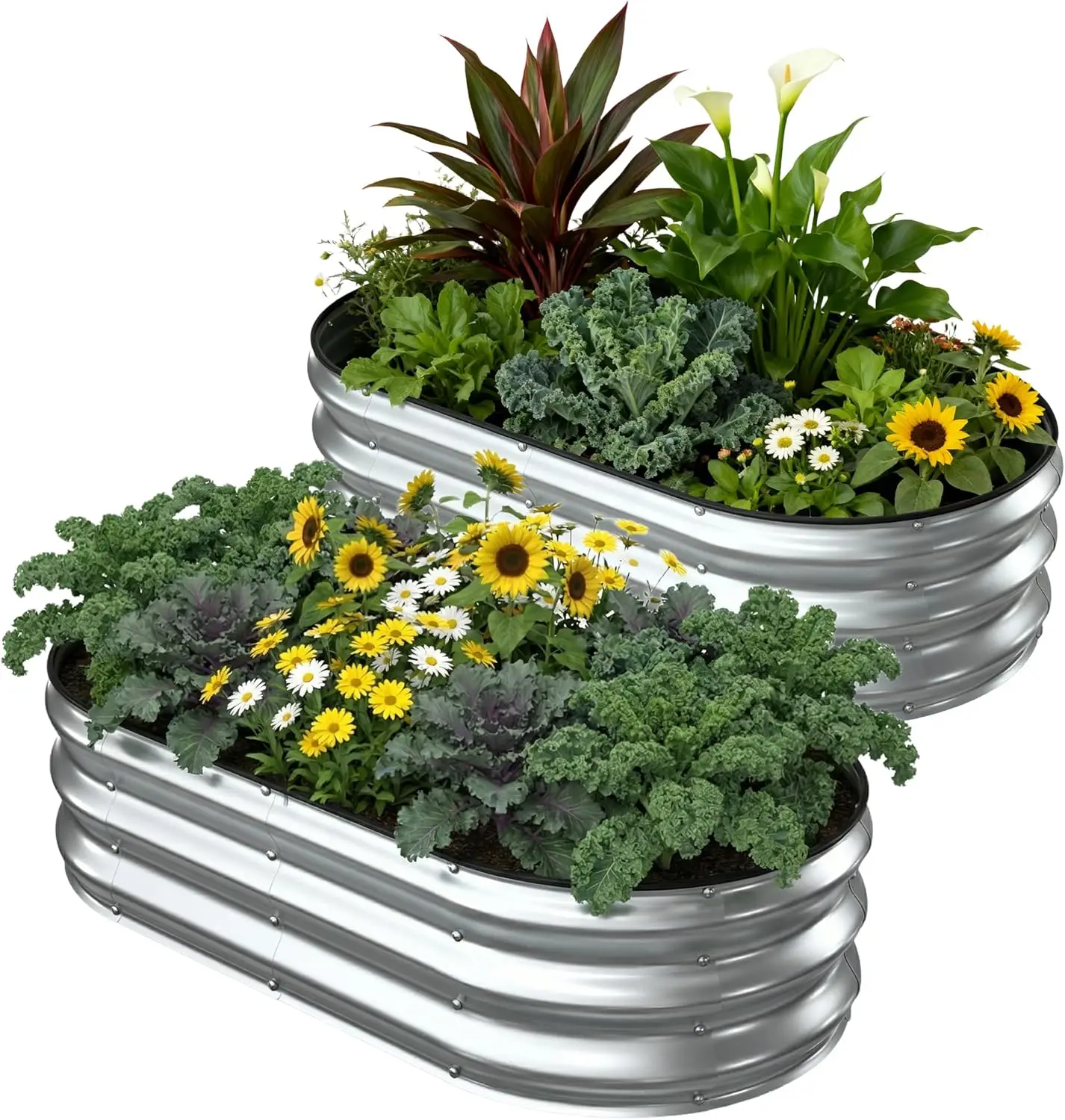 

4x2x1ft Galvanized Metal Raised Garden Bed Planter Box 2 Pack for Plants, Vegetables, Flowers, Herbs