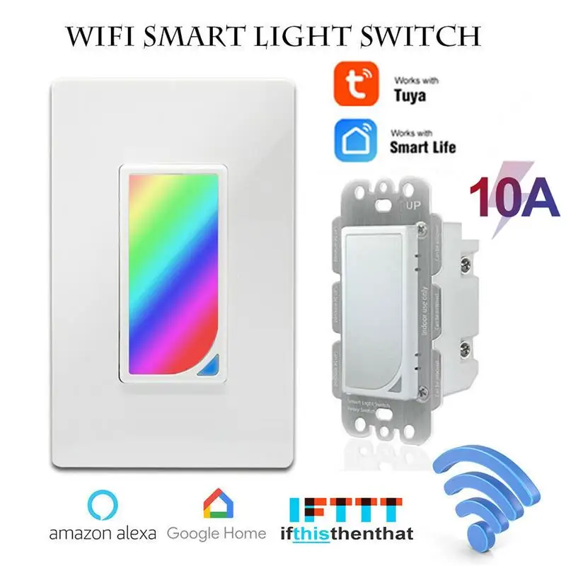 Tuya Smart Life Light Switch & Colorful Back Light EU US WiFi RGB Scene Night Light Switch APP Voice Control Alexa Google Home