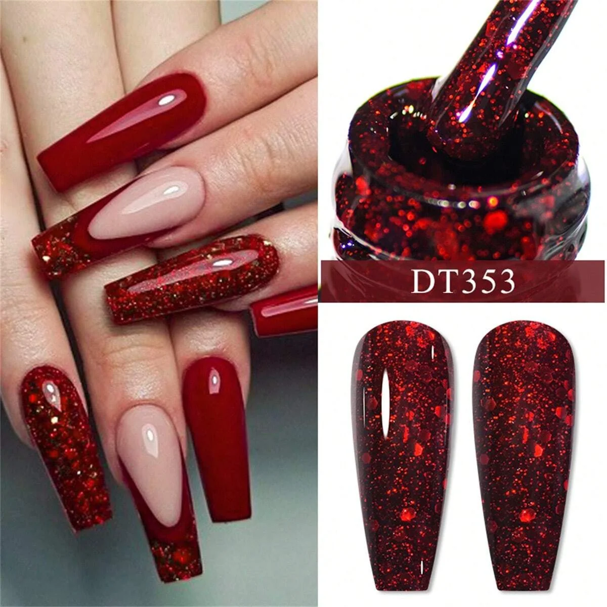 MEET ACROSS 7ML Glitter Red Black Gold Gel Nail Polish Semi-permanent Nail Polish Soak Off UV LED Gel Polish Nail Art Manicure