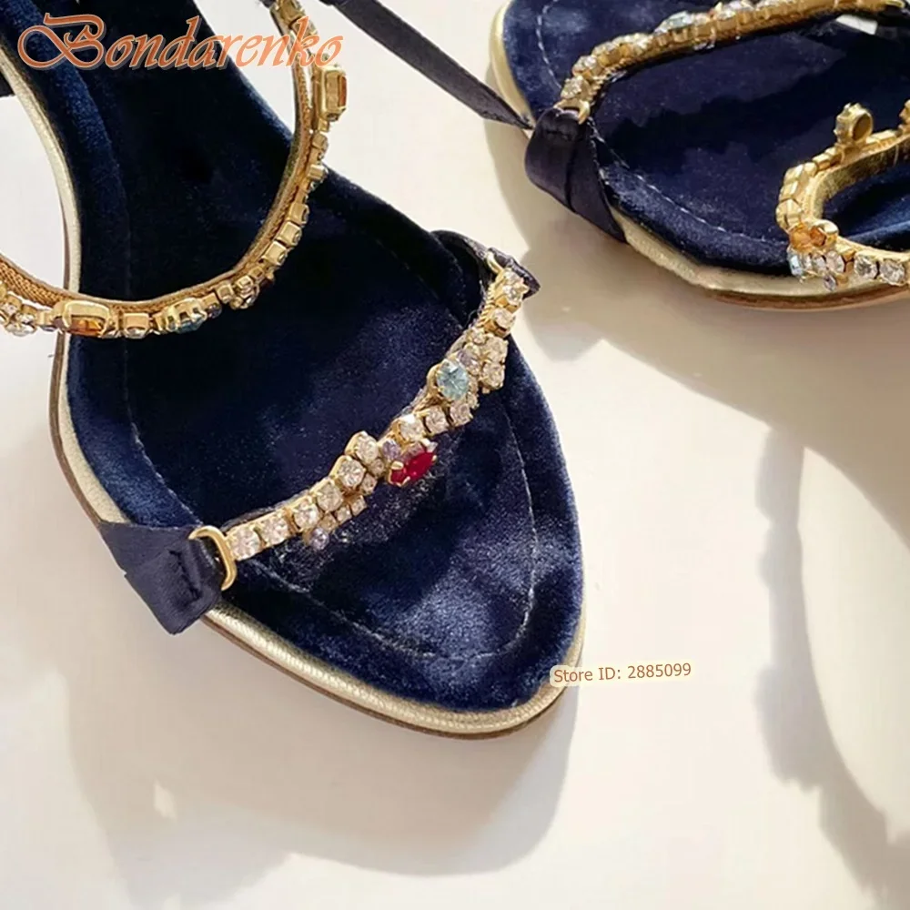 Rhinestone Bow High Heel Sandals Summer New Style Straps Slip On Stiletto Heels Women New Style Shoes Designer Party Casual