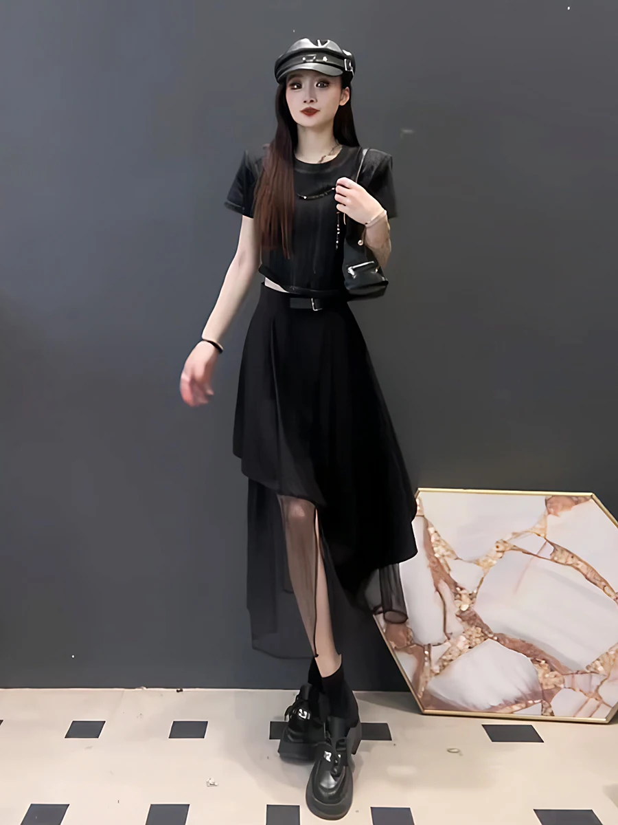 Spódnica damska z wysokim stanem, asymetrycznym łączeniem, model Me f, nowość na lato 2025, wyszczuplająca spódnica w kształcie litery A, koreański styl, do pracy.