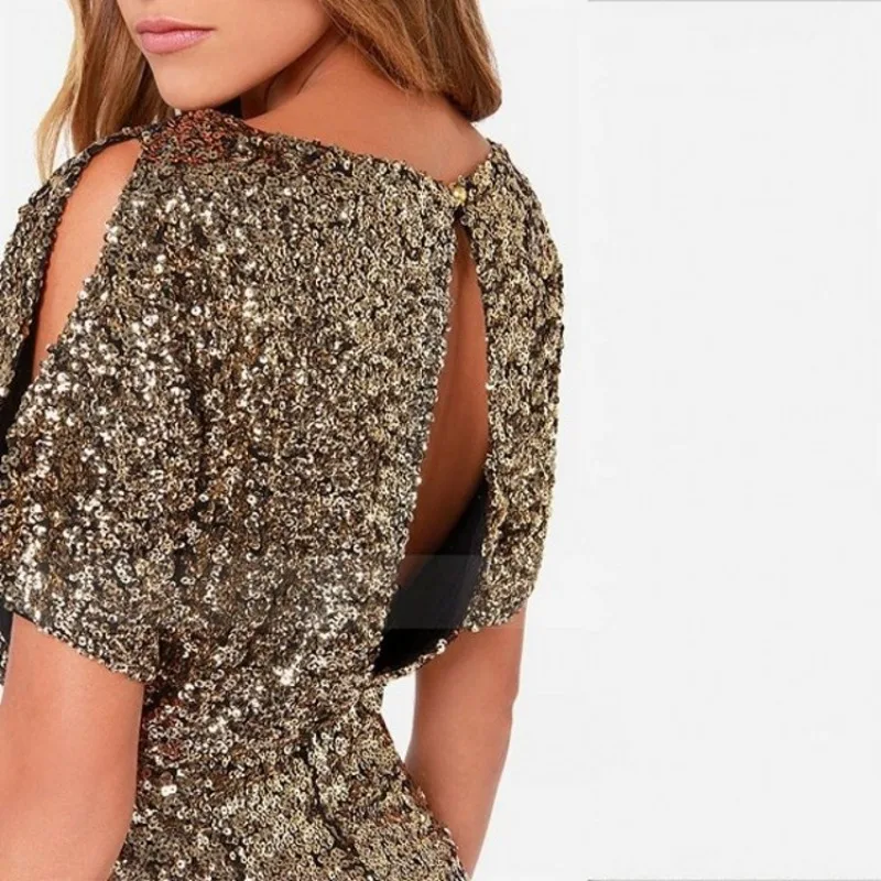 Golden Sequins Women Slim Thin Strapless Package Hip Dress 2024 Sexy Ladies Nightclub Open Backless Dress Short Dress Female