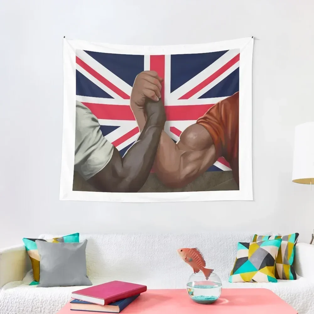 Tapiz de bandera del Reino Unido con apretón de manos de depredador de Arnold, papel tapiz coreano para decoración de habitación, tapiz estético para habitación