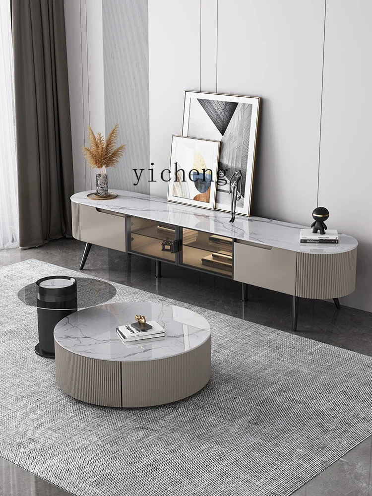 W5.14 Rock Slab TV Cabinet Living Room Solid Wood Household Small Apartment Coffee Table