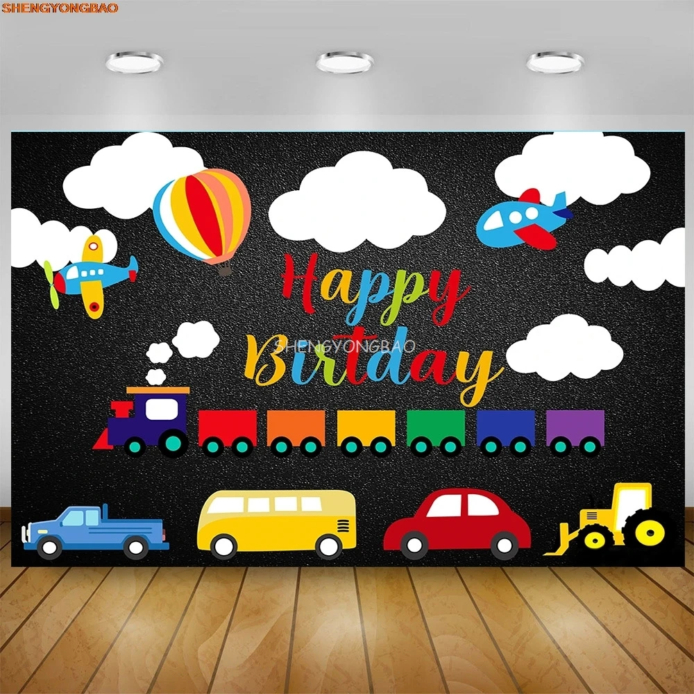 

Blue Red Train Chugga For Boy Birthday Party Background Traffic Cars Plane Kids Latex Balloon Photography Backdrops Props TA-16