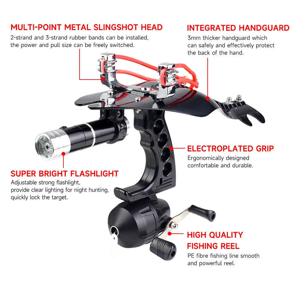 High-Power Laser Guard Fishing Slingshot, Aluminum Alloy High-Speed Catapult, Handguard Protection, Slingshot Package Accessories.