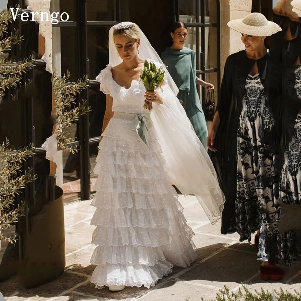 Verngo lvory Tulle Wedding Dress A Line Tiered Bridal Gowns Elegant Modern Women Bride Dress Customized