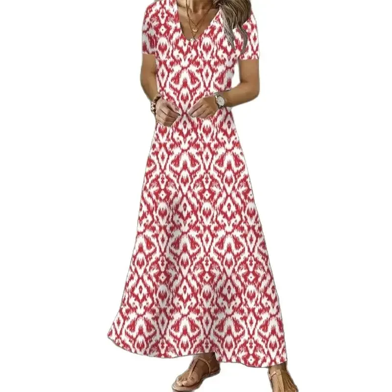 

Sweet Style Colour Blocking Print Dresses Women Dress Half Sleeve Or Short Sleeve Available Gown Comfortable Casual Female Frock