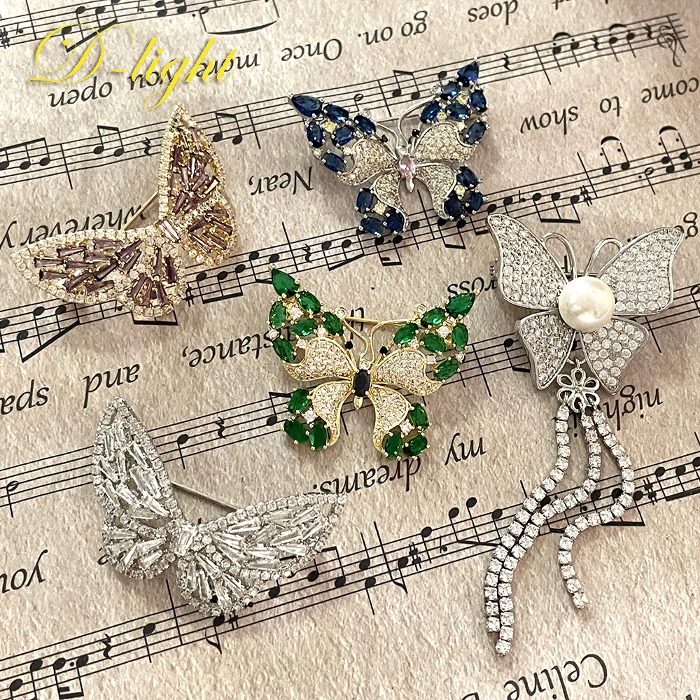 New Elegant Super Flash Colorful Butterfly Pearl Pendant Zircon Brooch Lady Dress Lapel Pin Banquet Accessories Top Quality Gift