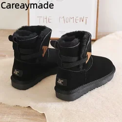 Careaymade-Hot Genuine leather wool women boots,warm thickened  winter plush snow shoes,Northeast fur cotton women short boots