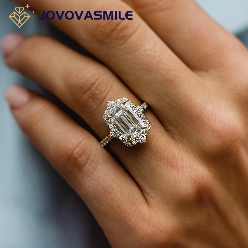 

JOVOVASMILE Moissanite Wedding Rings 3.55 Carat 10x7.5mm Emerald Cut 14k Solid Gold Jewelry For Women