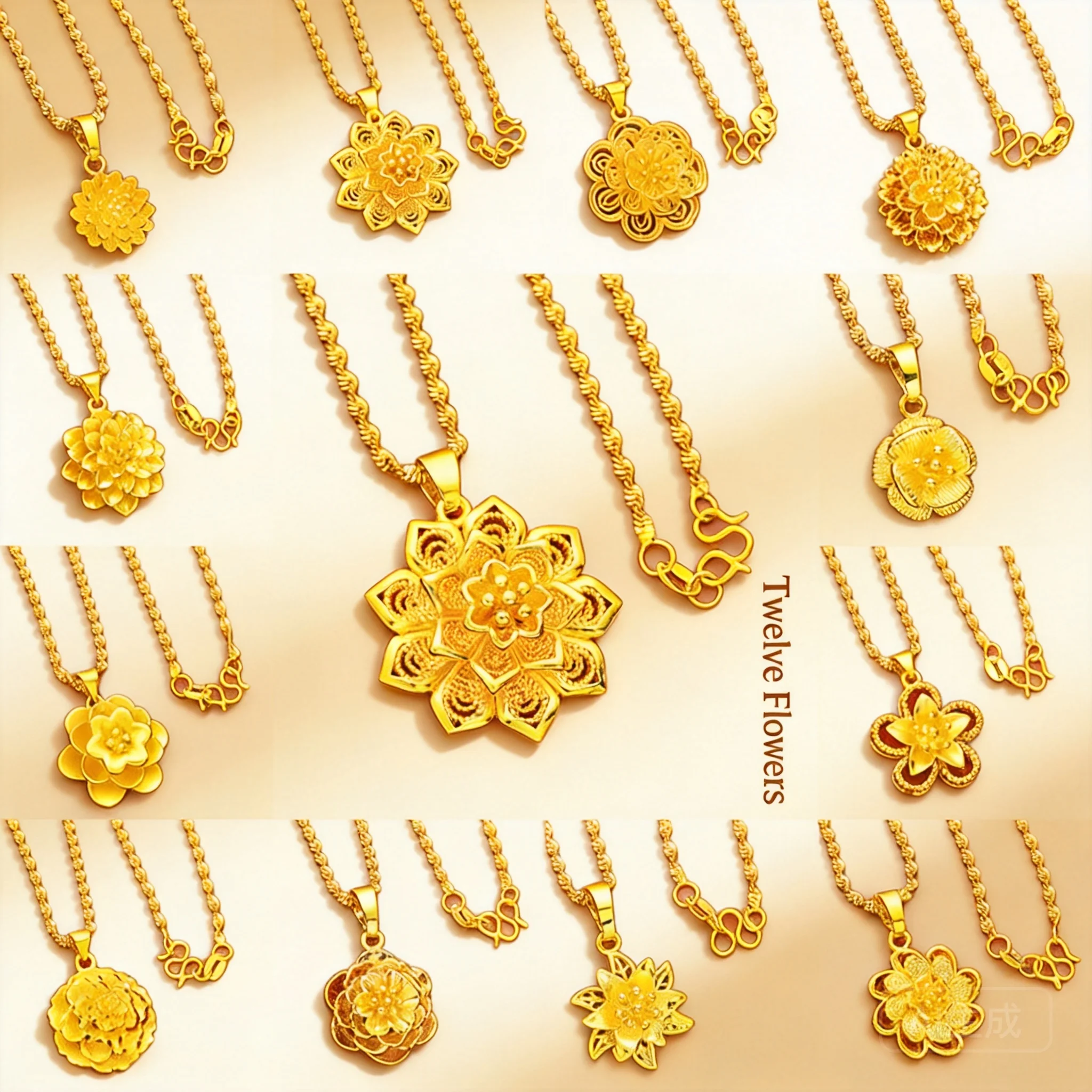 2026 Twelve Flower Pendant Necklace Vietnamese Sand Gold Chinese Court Style Water Wave Chain For Women Girlfriend Gift Jewelry