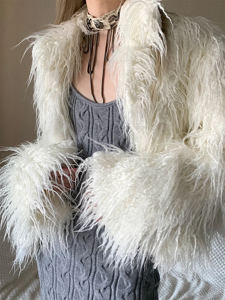 

Warmth ort Sle Long Fur Artificial Fur Coat Women's Winter Faion Outerwear Youth Stand Fit Long Sve Stand Collar