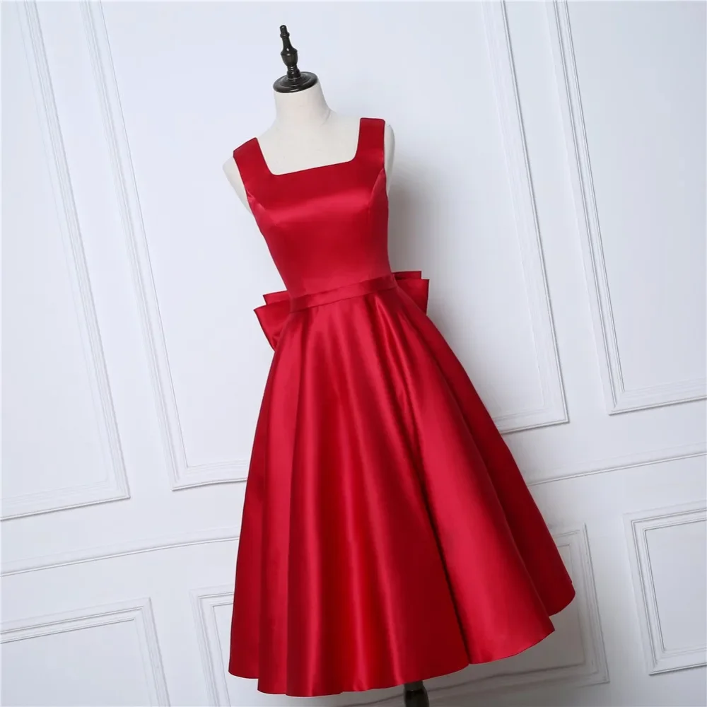 Customized Reflective Short Prom Dress 2025 Cheap Burgundy Red Tea Length Backless Cocktail Party Dress Junior Vestidos De Gala