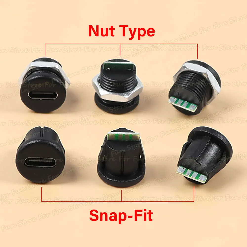 For Fun 6Pin Type-C Female Waterproof Connector Nut Snap-Fit USB-C Socket Fast Charging Jack Charging Port Charger Plug Dock