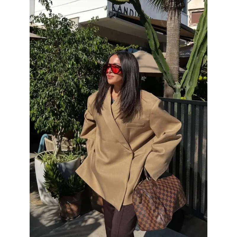 

Chic Oversize Lapel Single Breasted Suit Jacket Women Casual Full Sleeve Pocket Blazer Coat Lady New Highstreet Commute Outwear