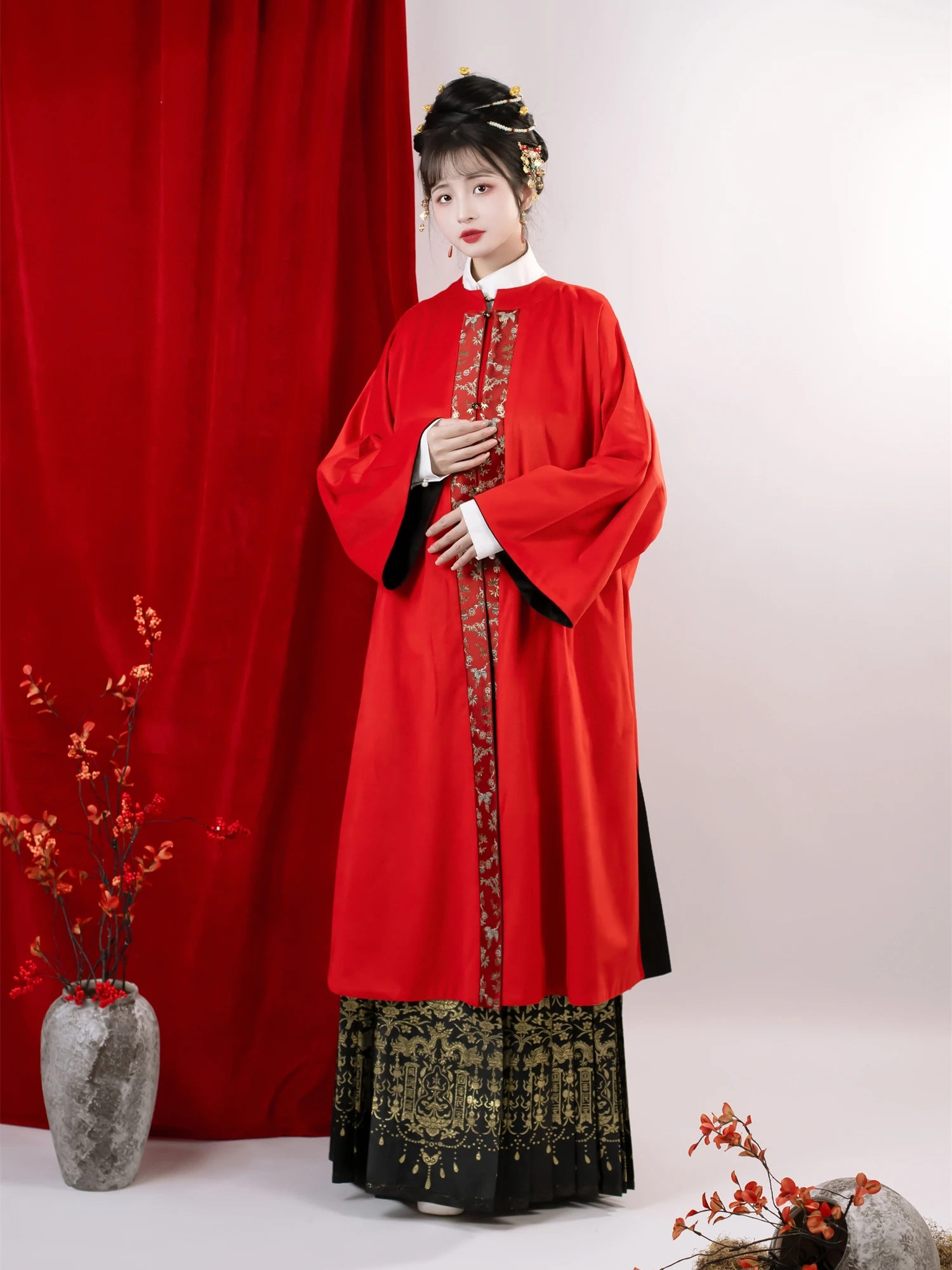 

Костюм Ханьфу Nanan Taste Plum Wife Crane Son: Пальто, топ с круглым вырезом, юбка-фасон «Лицо», комплект для свадебного банкета