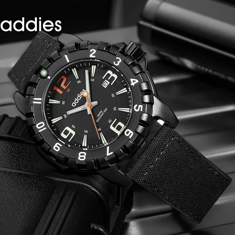 addies new men's outdoor sports watch 50m waterproof luminous canvas strap large dial men's analog watch fashion quartz watches