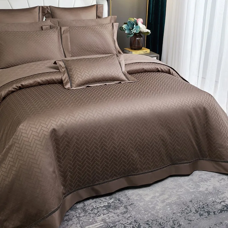 Imagem -04 - Egípcio Suave Silky Jacquard Wave Duvet Cover Capa de Consolador Texturizado Boho Lençol e Fronhas 1000tc Pcs Pcs