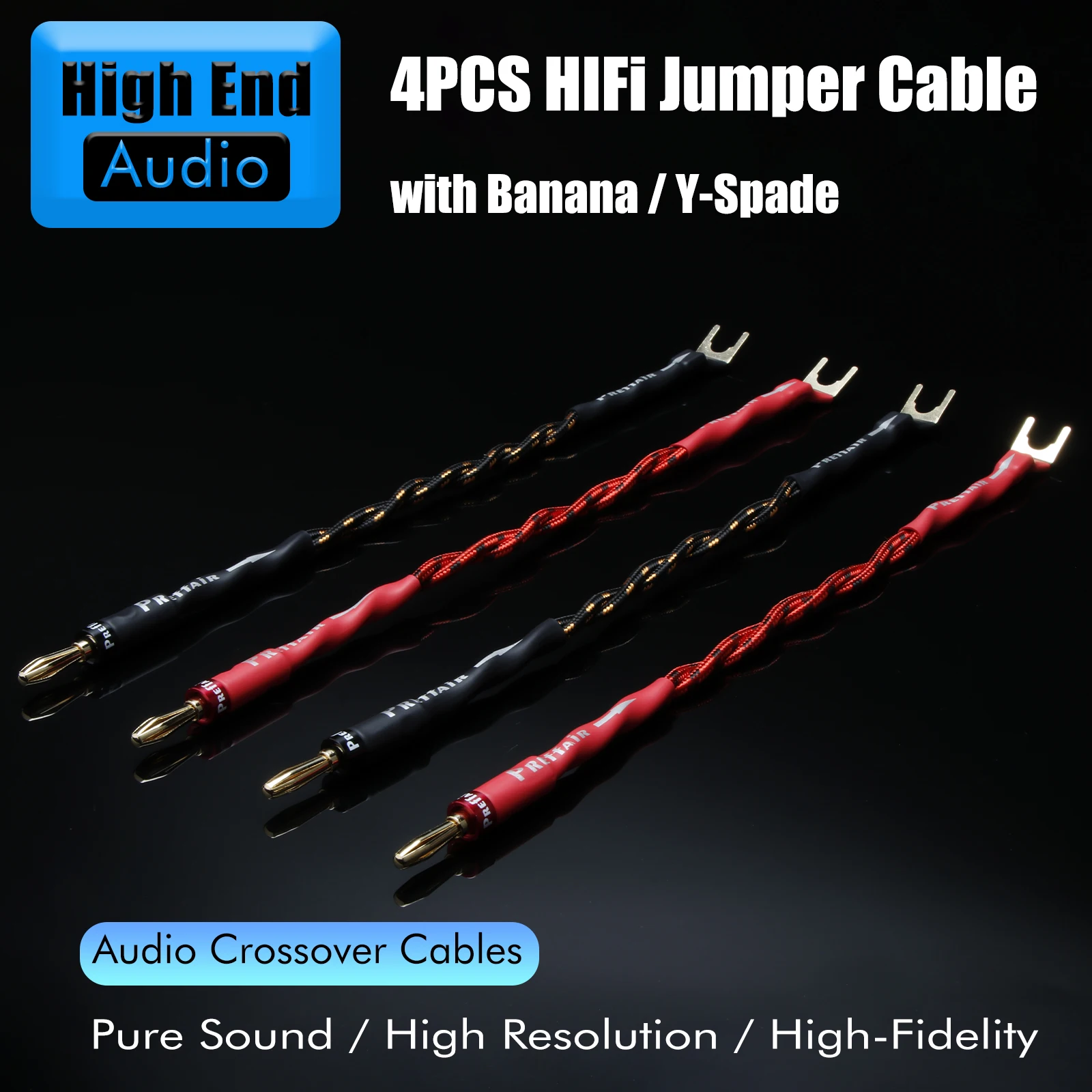 Preffair 4pcs OFC Speaker Jumper Audio Cable 24K Gold-plated Banana to Y spade connector for home hi-fi system Speaker