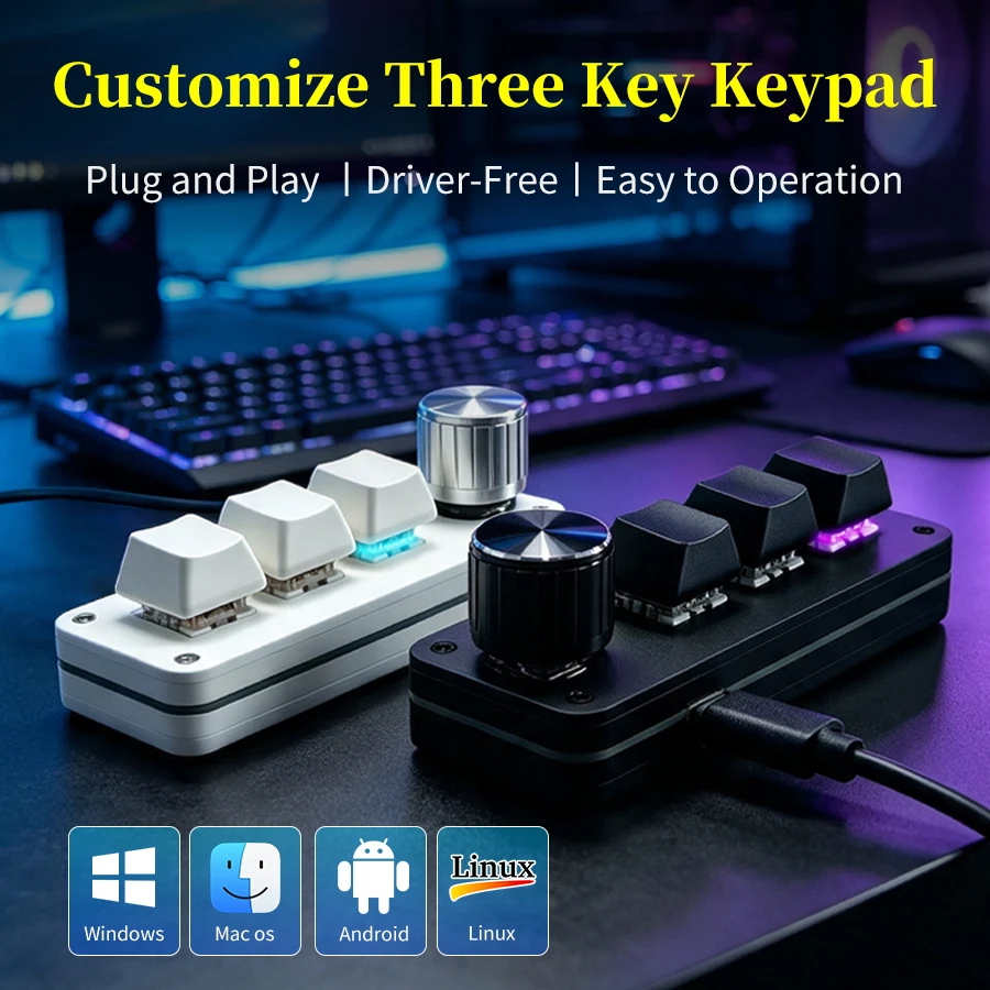 Desk Setup Programmer - คีย์บอร์ดโปรแกรมได้ 3 ปุ่ม 1 ปุ่มหมุน คีย์บอร์ดแมคโครแบบ