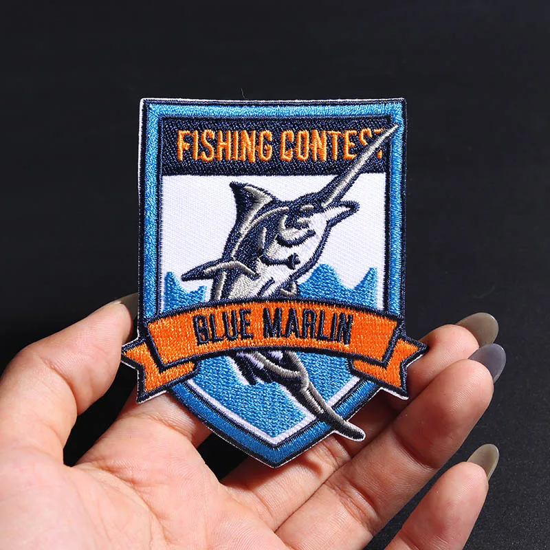 High quality tuna badge size: 8 * 6CM patches Embroidery Patches Cowboy Iron On DIY Decoration Sticker Backpack