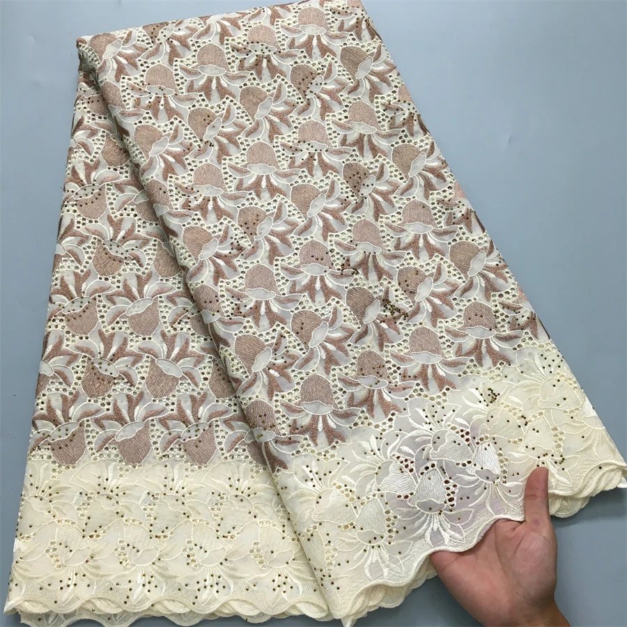 SJD LACE African Cotton Lace Fabric 5 Yards 2026 High Quality Austria Nigerian Stones Cotton for Sewing lace Women DIY Dress4016