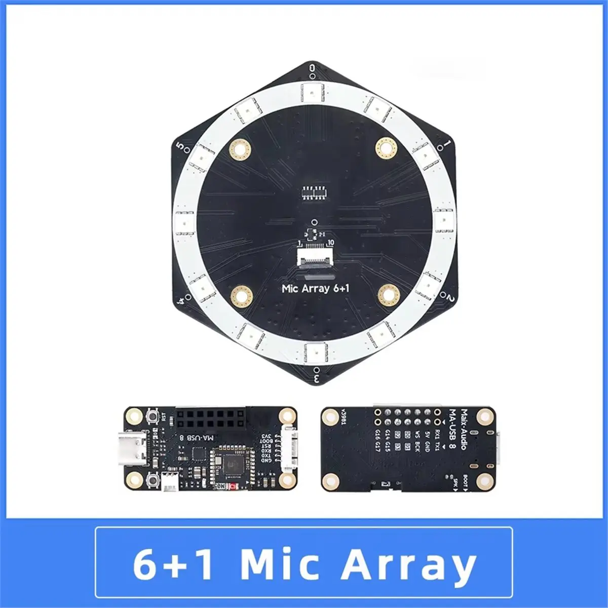 【New Arrival】 6+1 Mic Array Localization Beamforming USB Driver-Free Sound Card Microphone Array with MA-USB8 Drive Board