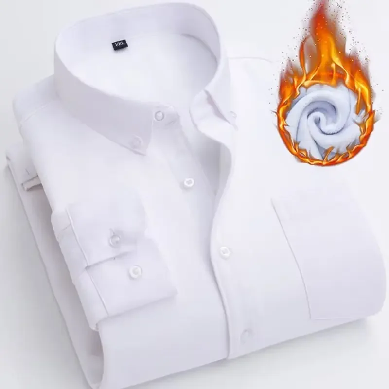 جديد ربيع 2025 قميص أكسفورد رجالي بأكمام طويلة مبطن بالصوف قميص عمل متعدد الاستخدامات للتخسيس وكسب الوزن سترة عصرية #4