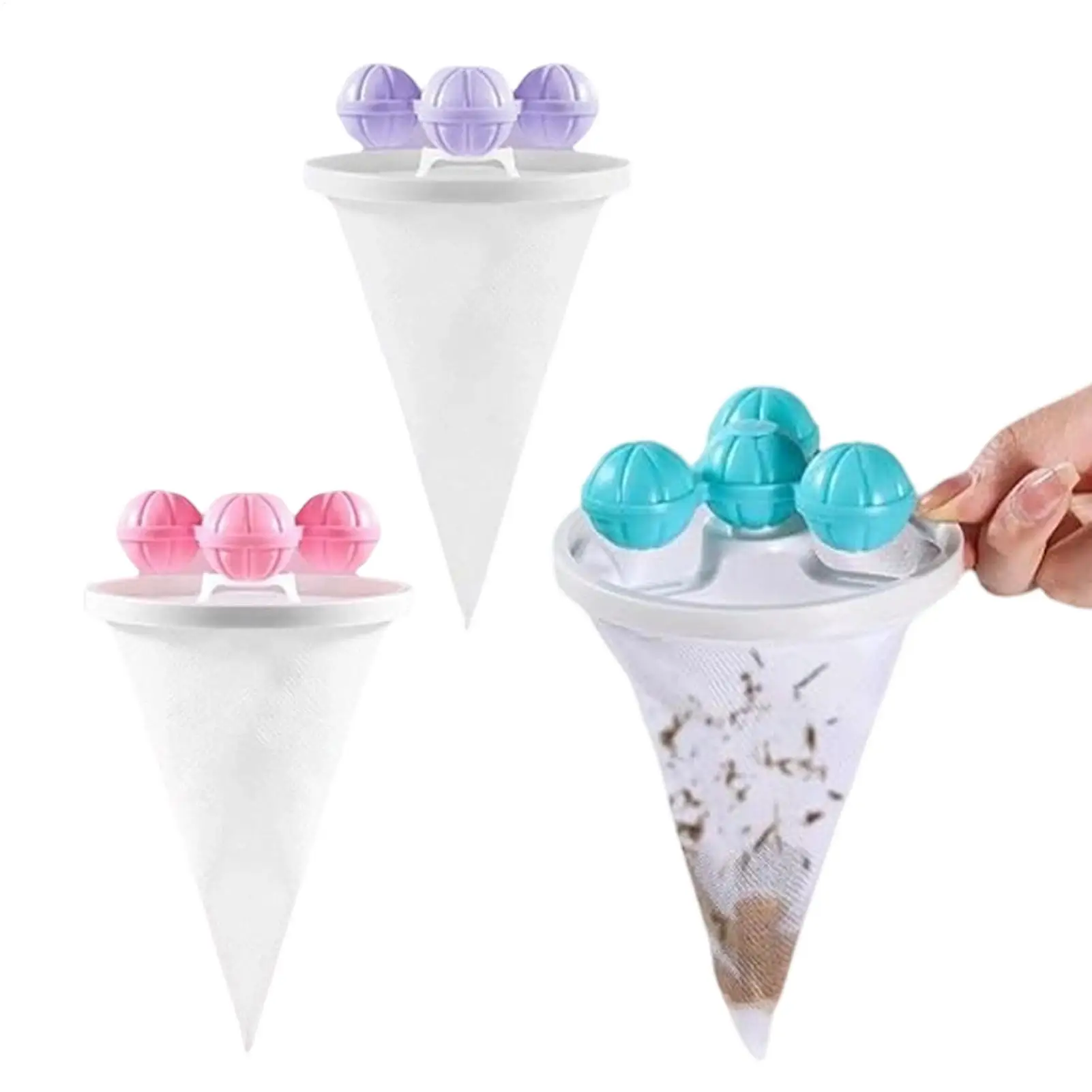 3pcs Pet Hair Remover Washing Machine Floating Lint Filter Bag Laundry Ball Clothes Hair Cleaning Tools Cat Hair Catcher