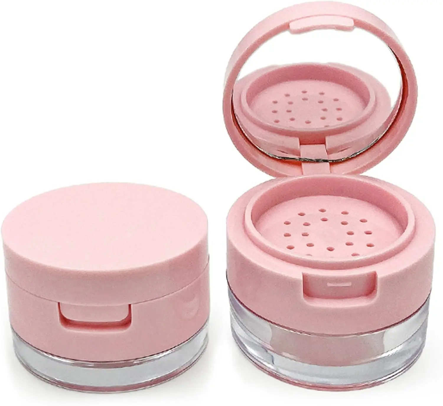 Mini 3/5Gram Travel Loose Powder Container Leak-free Reusable Plastic with Mirror Portable Flip Lid Empty Makeup Setting