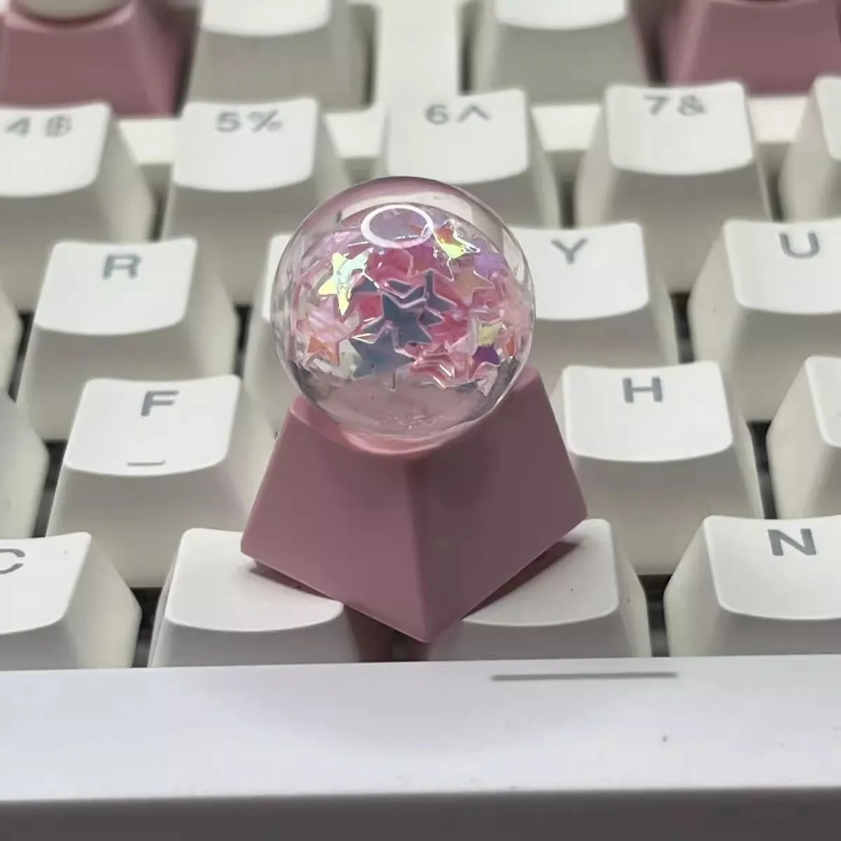Transparent pentagram crystal ball keycap cartoon cute cross axis game mechanical keyboard keycap transparent keycap