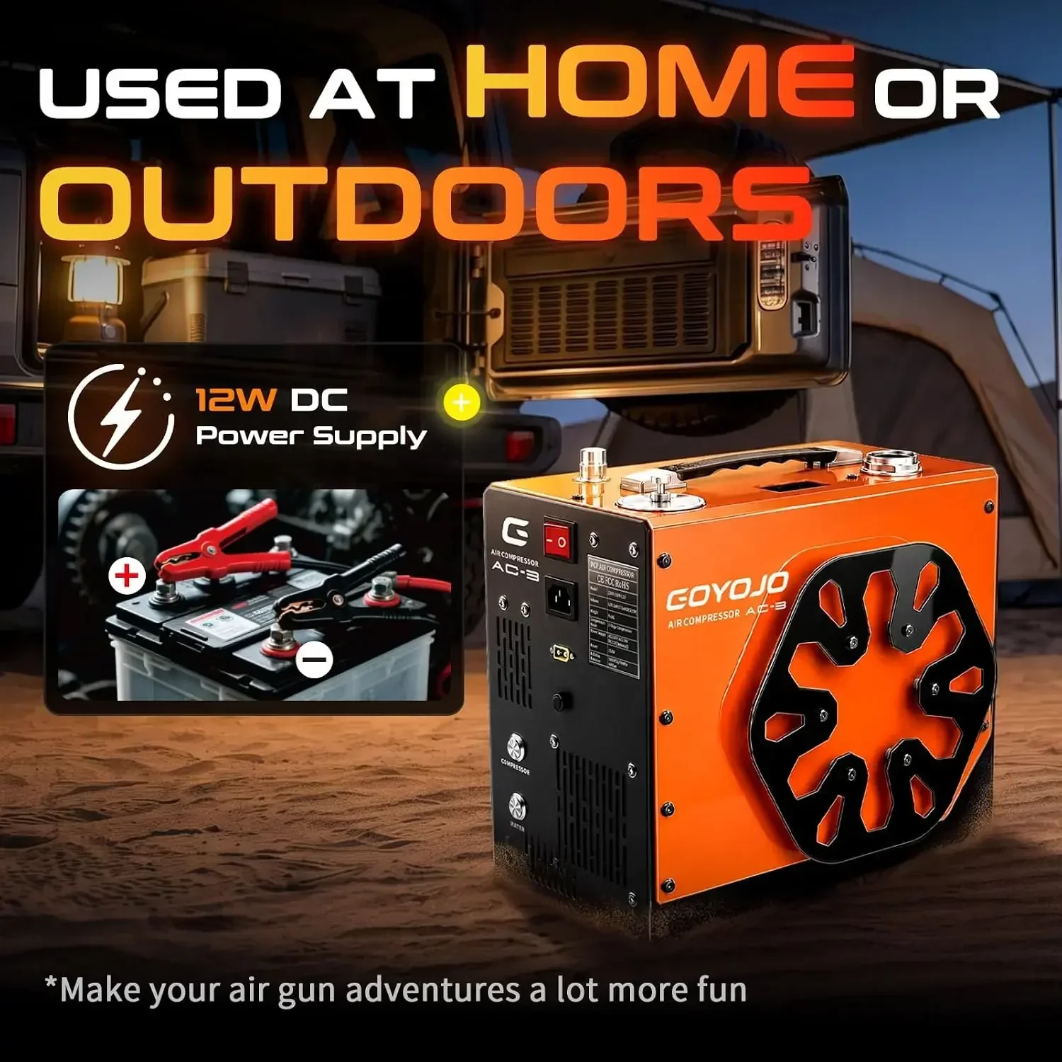 GOYOJO PCP Air Compressor 400Bar 5800PSI 12L/min Dual Cooling  Auto‑Stop High Pressure Air Pump DC12V for PCP Paintball Cylinder
