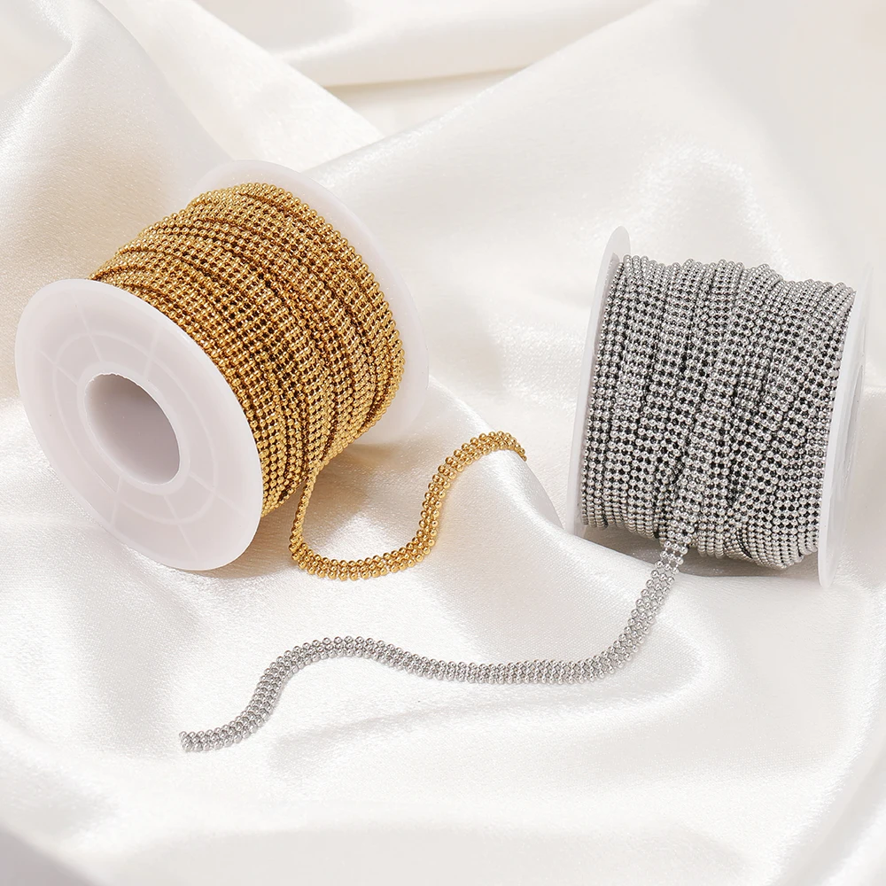 1 Meter Edelstahlkette in Goldfarbe mit dreilagigen Perlen, Perlenketten, Zubehör für Armbänder und DIY-Schmuckherstellung – Detail 5
