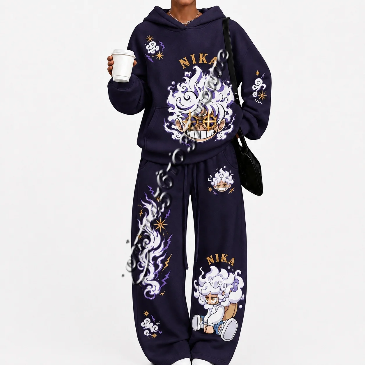 Neuer Anime One Piece Unisex Herbst-Winter-Serie Amerikanischer Streetwear Hoodie und Weite Hose Übergroßer Trainingsanzug Familien-Set – Detail 7