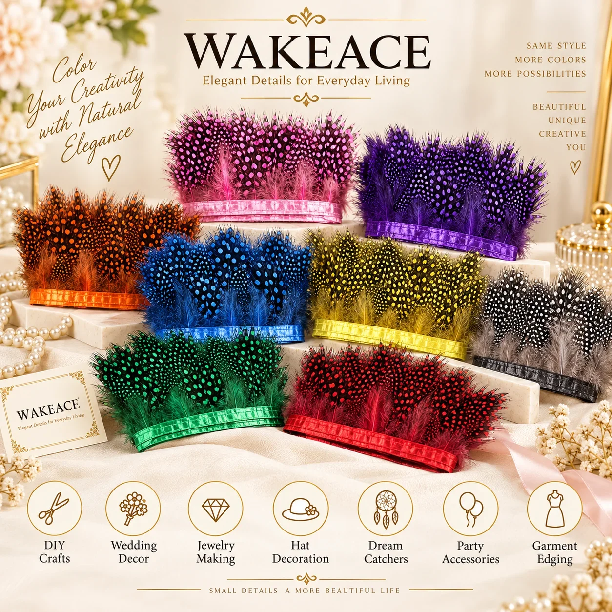 Artificial feather pearl craft feather decorations, DIY wedding decoration jewelry making hats, dream chasing party accessories