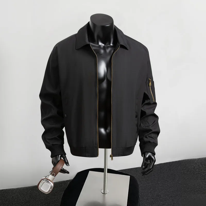 

Slim Fit XS Small Size S Flight Jaet Pure Color Turn-down Collar Vintage Versatile Workwear Outerwear for Young Men