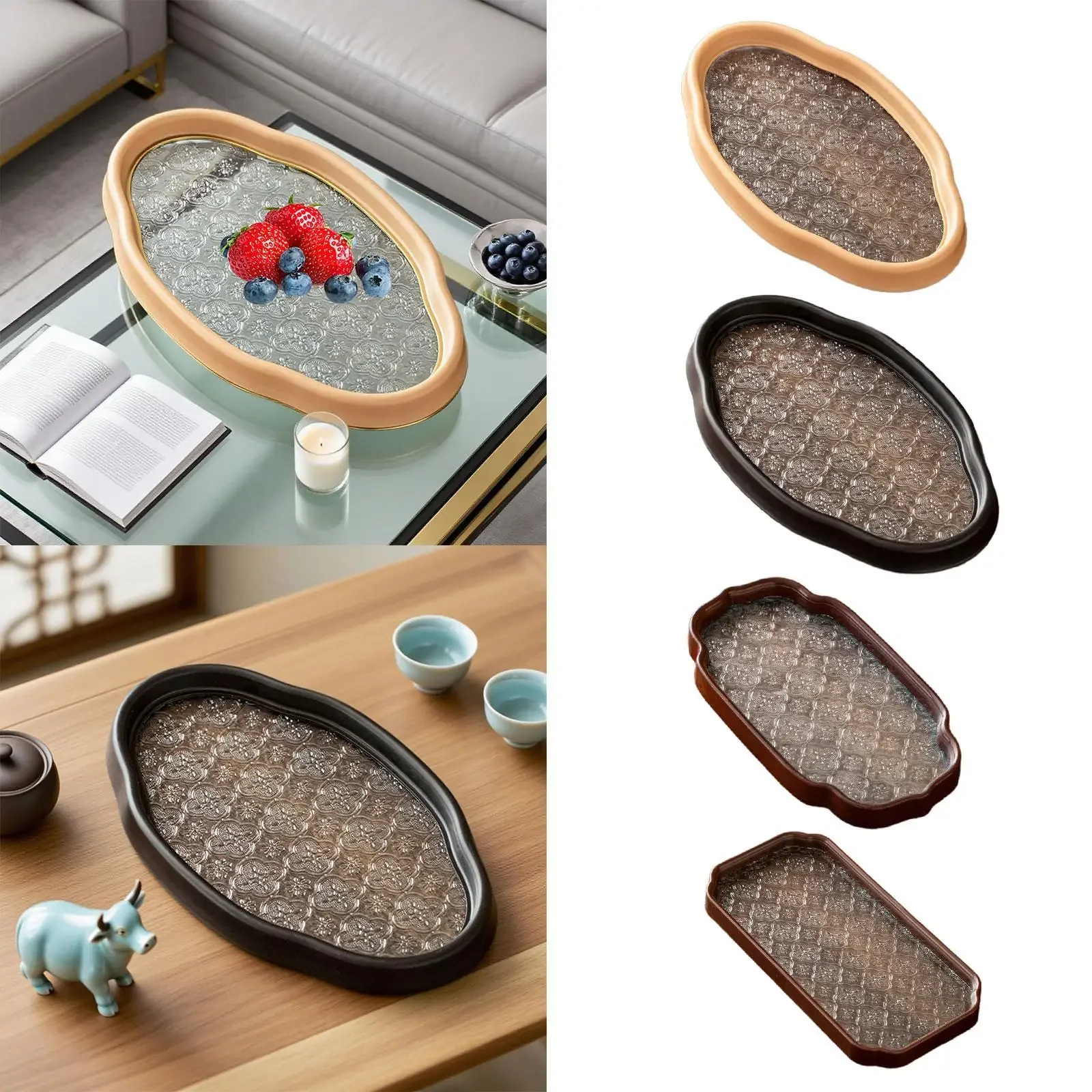 

for Events Dining Room Begonia Flower Glass Tray Tea Cup Fruit Snack Cake Jewelry Organizer Tray