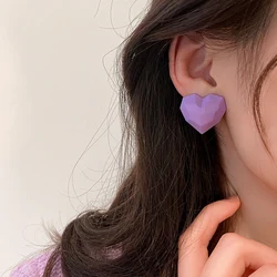 Vintage Cute Candy-colored Geometric Heart Earrings Acrylic Earrings for Women Frost Colorful Chunky Statement Tube Thick