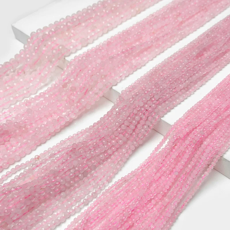 2/3/4/6mm Faceted Pink Crystal Beads Round Stone Natural Rose Quartzs Loose Beads For Jewelry Making DIY Bracelet Earrings 15\