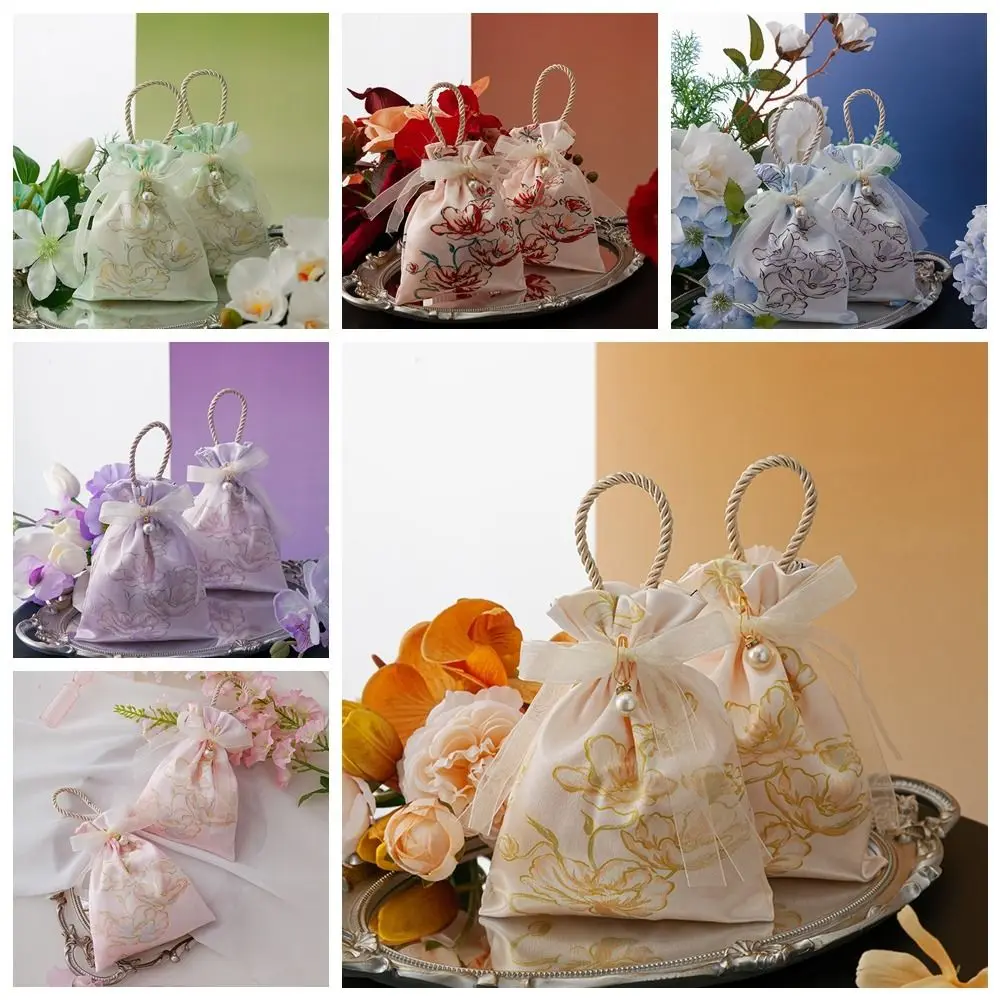 Tas Permen Pernikahan Pita Elegan, Kantong Rias, Kotak Gula Pesta Mutiara, Tas Penyimpanan Perhiasan, Tas Tangan Gaya Cina untuk Pernikahan