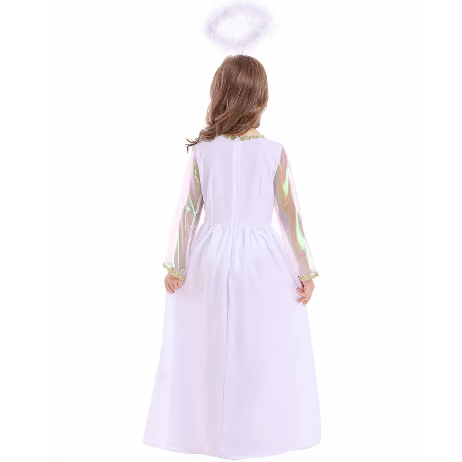 Kids Halloween Goddess Costumes Girls White Angel Cosplay Carnival Purim Parade Christmas Role Play Showing Party Dress PS66