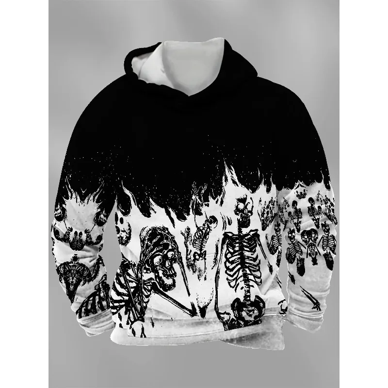 

2025 New Men's 3D Full Body Burning Skull Printed Hoodie Men's and Women's Casual Fashion Hoodie Sportswear