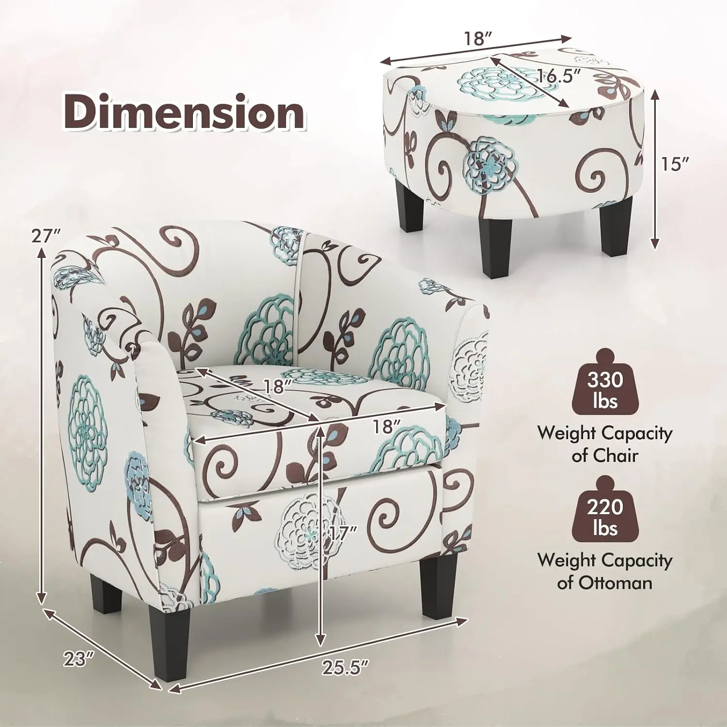 Mordern Accent Chair with Ottoman, Upholstered Arm Chair with Footstool, Single Sofa Chair w/Foot Rest, Comfy, Customized