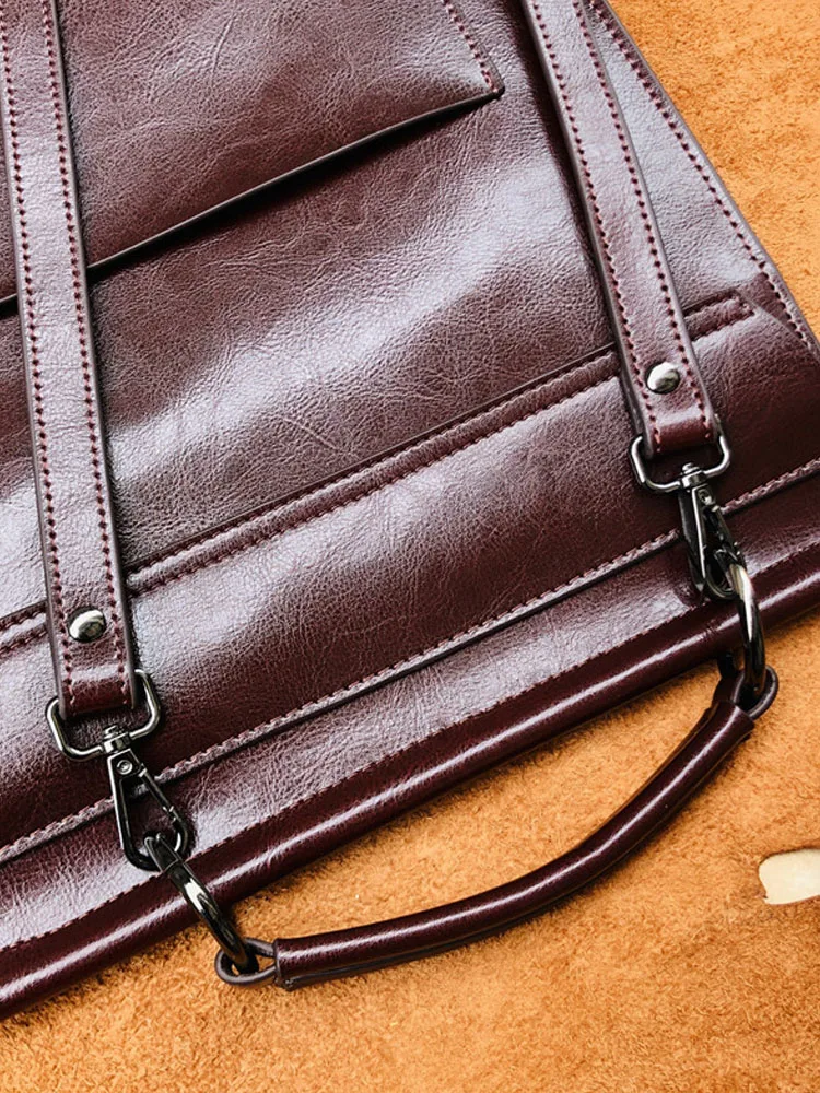 British Style Vintage Cow Split Leather Women Backpack School Student Bag Solid Color Design Unisex Casual Flap Laptop Backpack