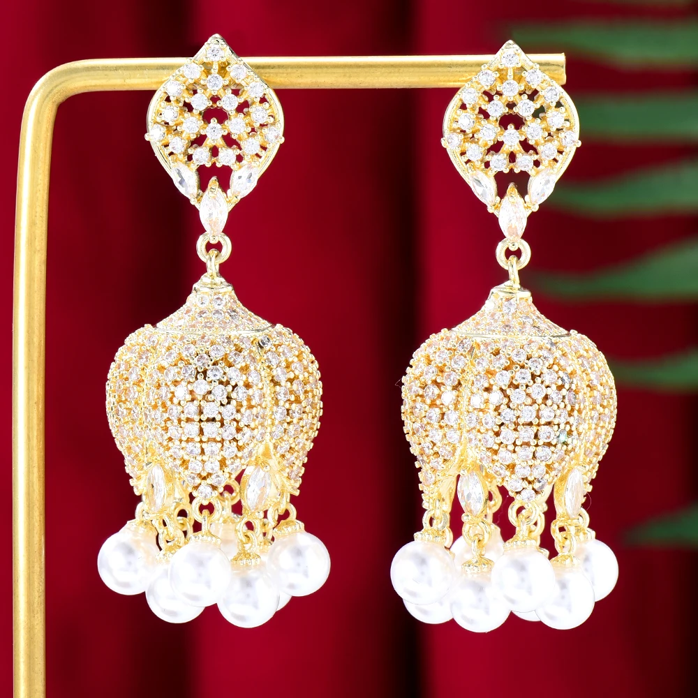 GODKI  Famous Indian Kundan Earrings for Women Wedding Cubic Zircon Fashion Engagement Party Jewelry pendientes mujer moda 2022